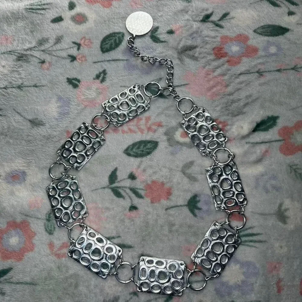 Silver Concho Chain Link Belt 35 inches - Cyber Y2K Fairy Grunge Boho Whimsigoth
